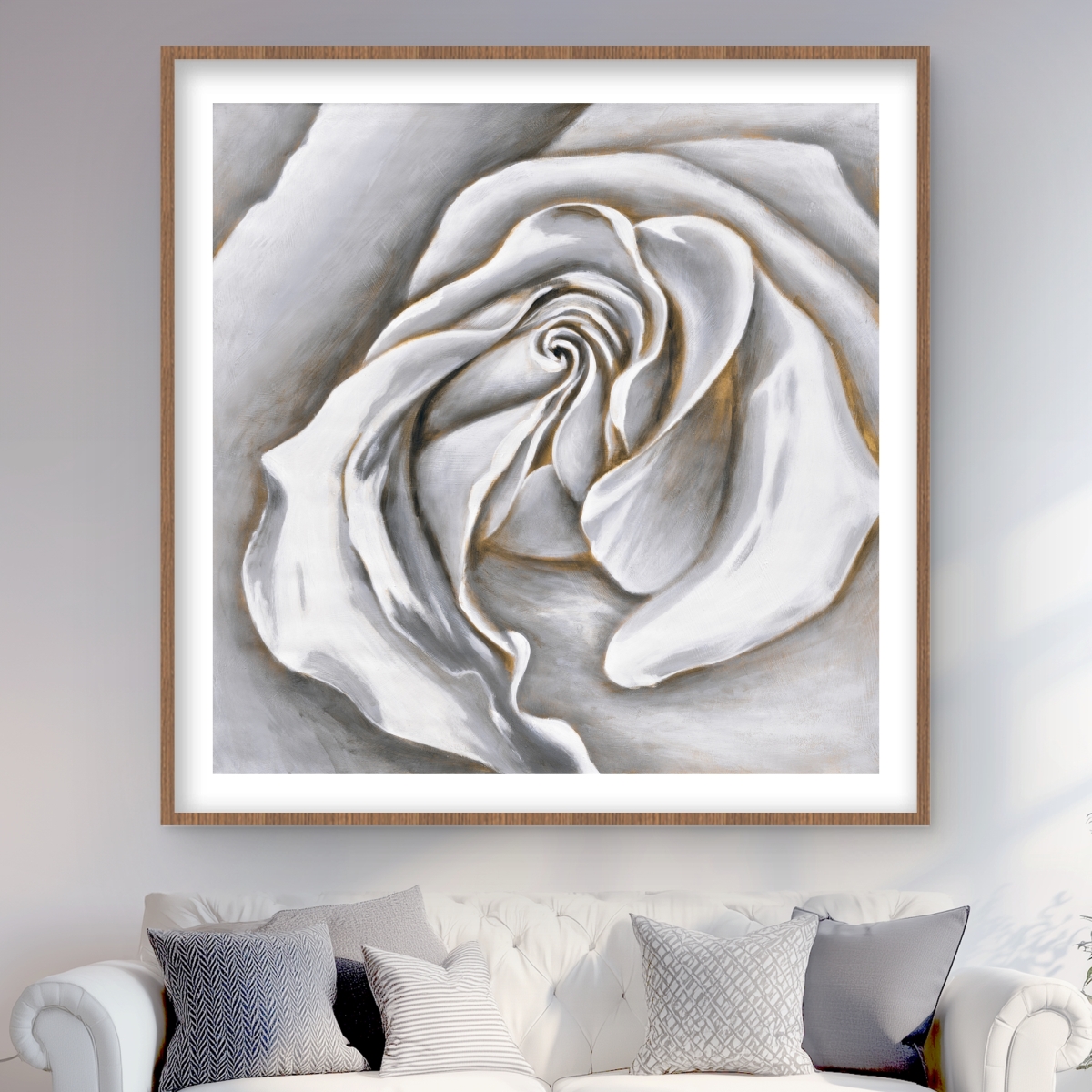 C1FM48484R3S2C 48 x 48 in. White Rose Delicate - Floral Romantic Framed Print for Decor