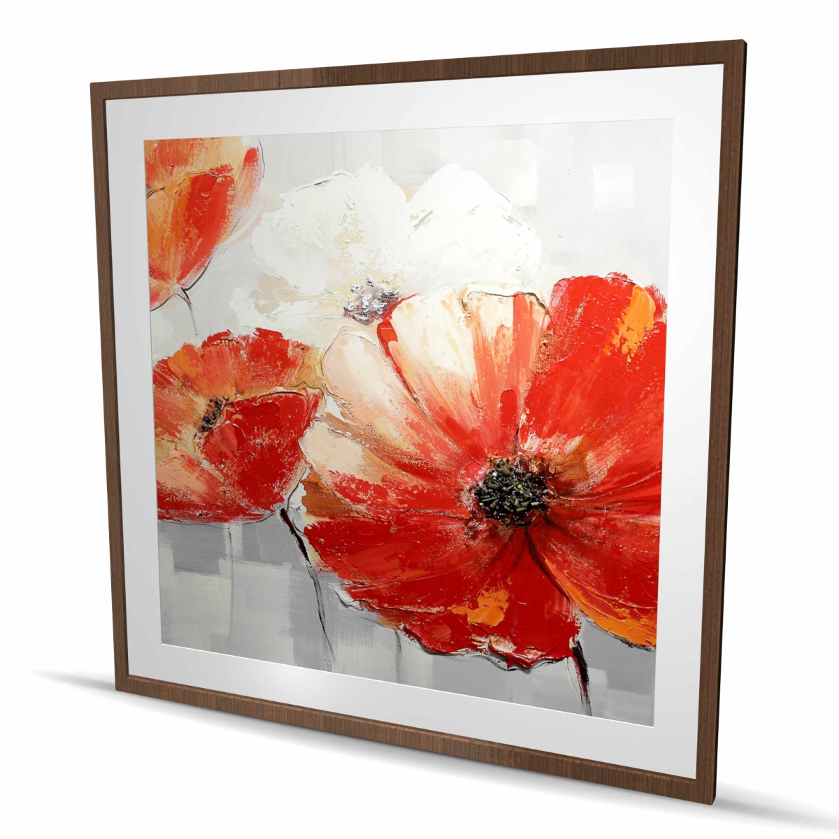 C1FM4848XRBZ29 48 x 48 in. Abstract Red Wild Flowers - Floral Bedroom Framed Print
