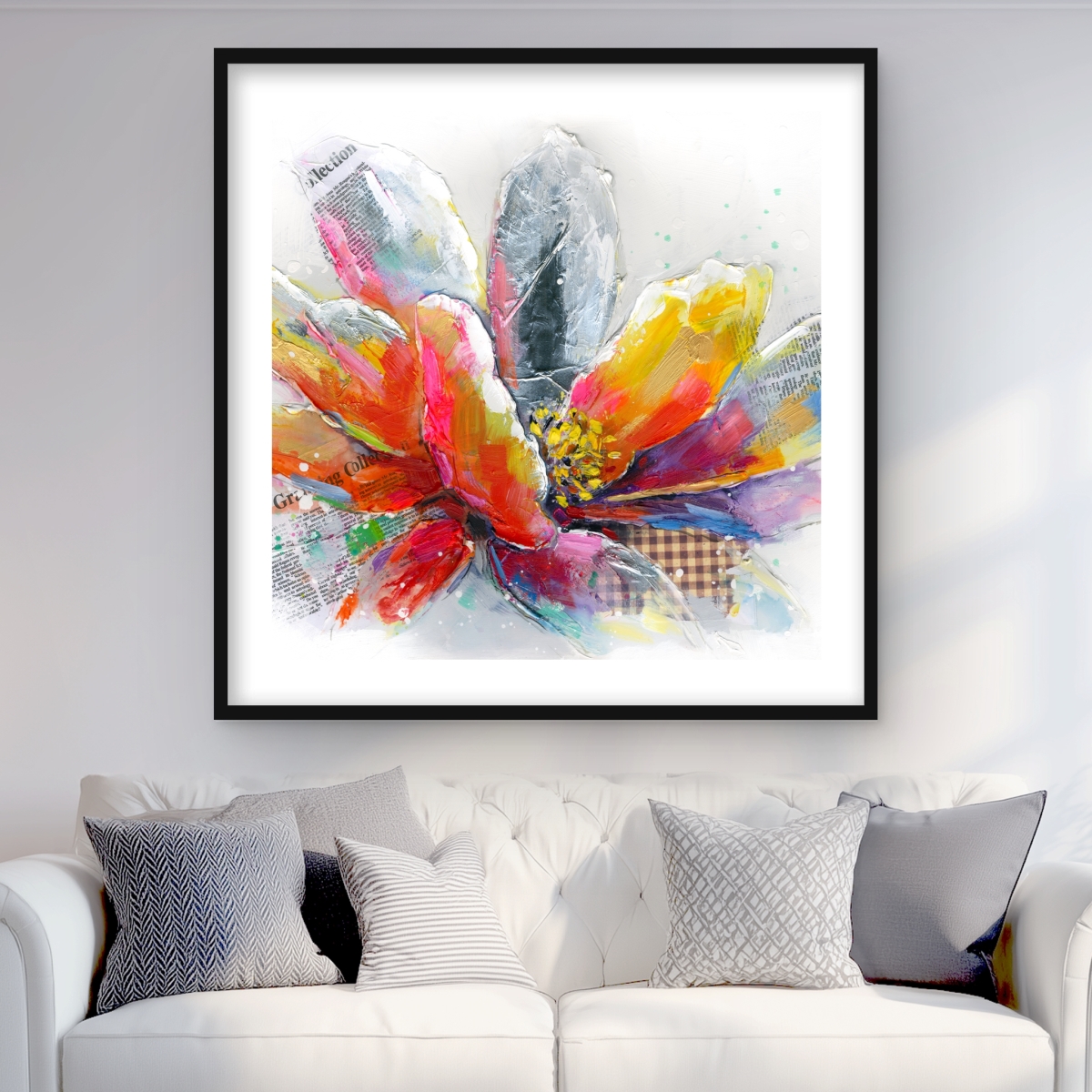 C1FM3636Z3D9NS 36 x 36 in. Abstract Flower with Texture - Modern Framed Print for Decor