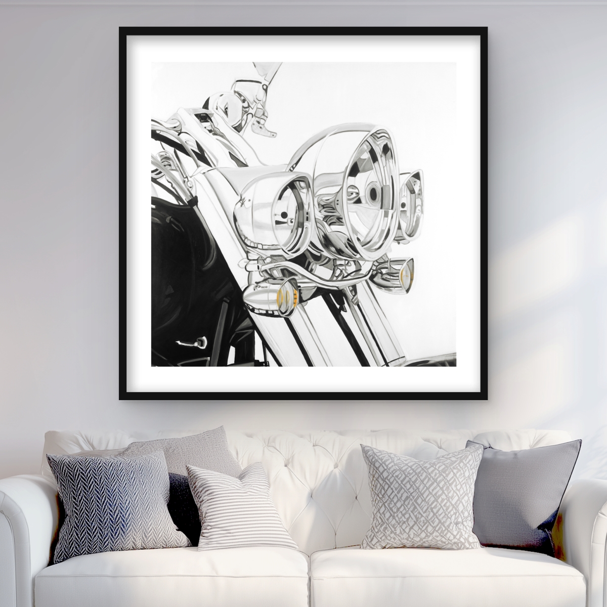 C1FM3636ZJU4PT 36 x 36 in. Motorcycle Light - Framed Matted Print for Home Decor