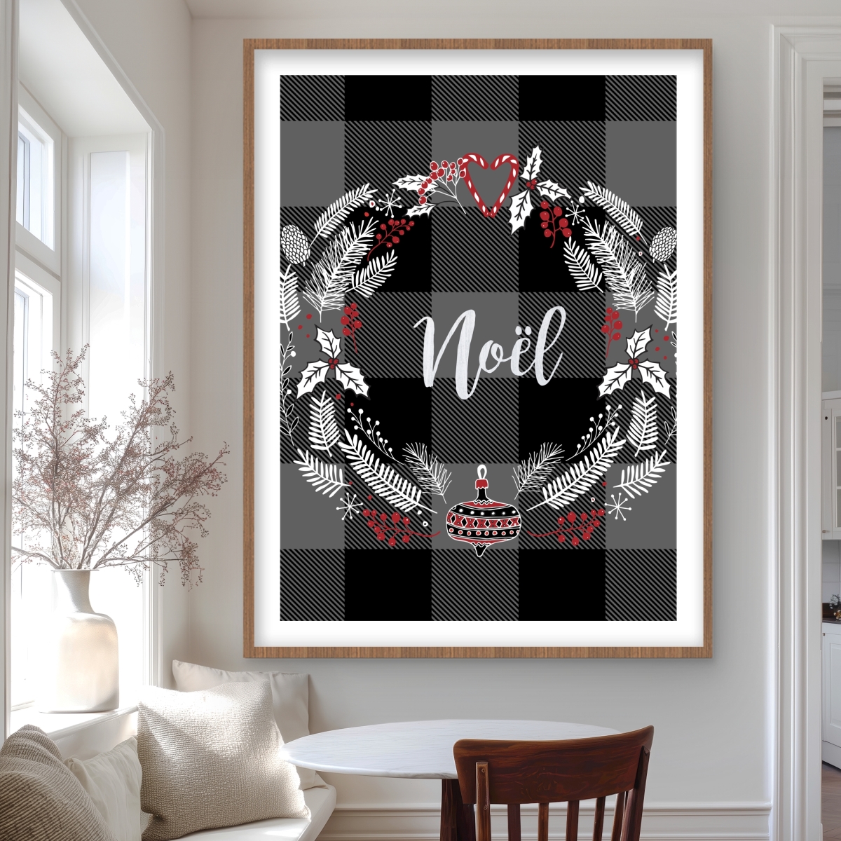 C1FM3648C4NCMR 36 x 48 in. Christmas Wreath - Gray Pattern Framed Matted Print Decor