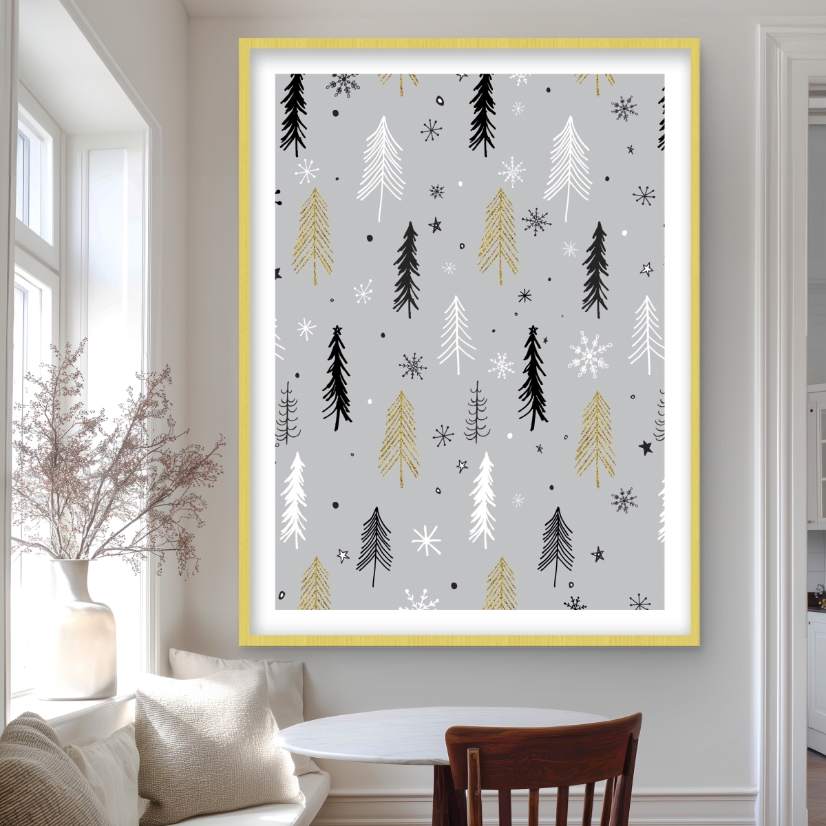 C1FM3648DZGYM6 36 x 48 in. Christmas Tree Pattern - Gray Holidays Framed Matted Print