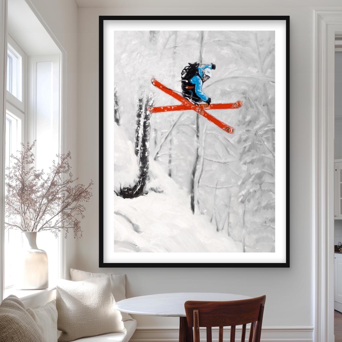 C1FM3648C33F71 36 x 48 in. Gray Man Cave Print - Skiing in Steep Off-piste Terrain Decor