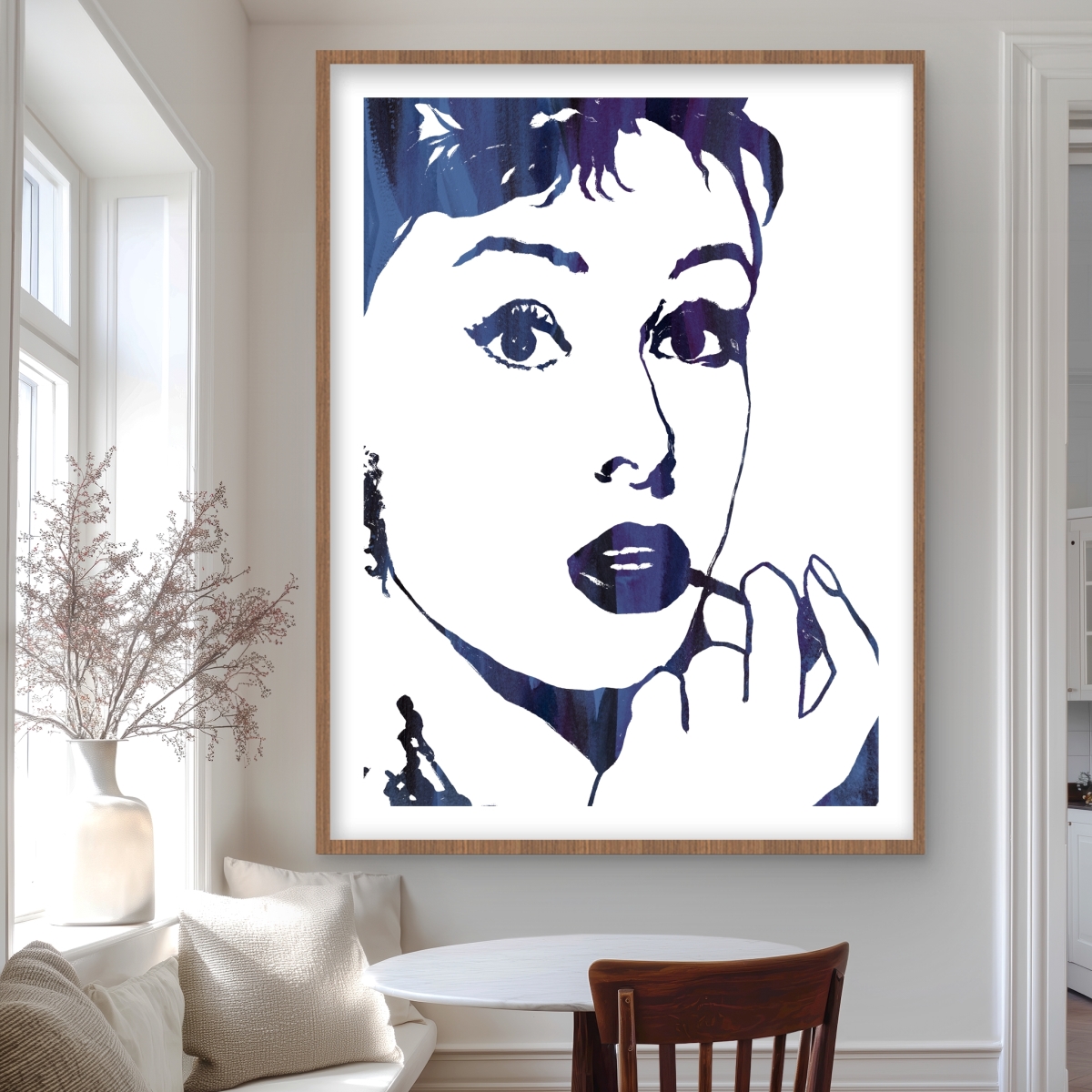 C1FM3648CMOQGI 36 x 48 in. Audrey Hepburn Cigarillo - Beauty White Framed Print Decor