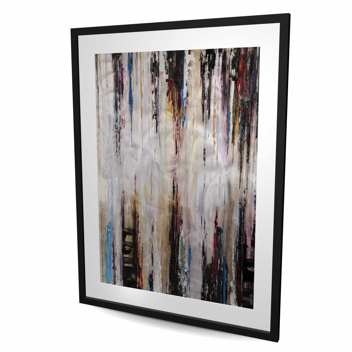 C1FM3648FOWY2S 36 x 48 in. Abstract Runny Paint - Blue Modern Framed Matted Print Decor