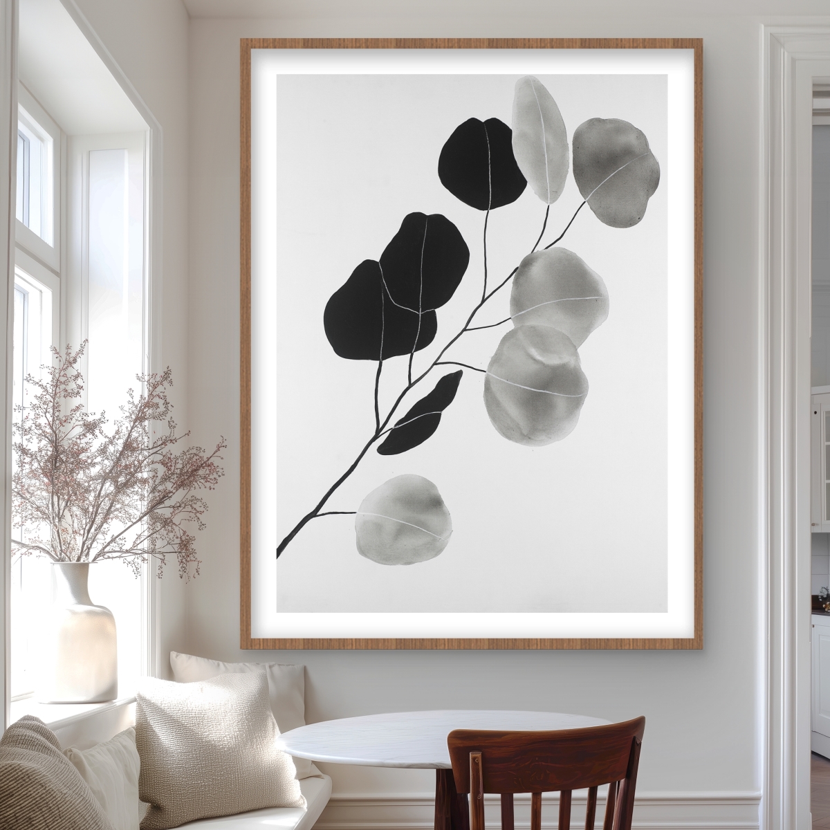 C1FM3648FPOSC8 36 x 48 in. Grayscale Branch with Round Shape Leaves - Minimalist Print
