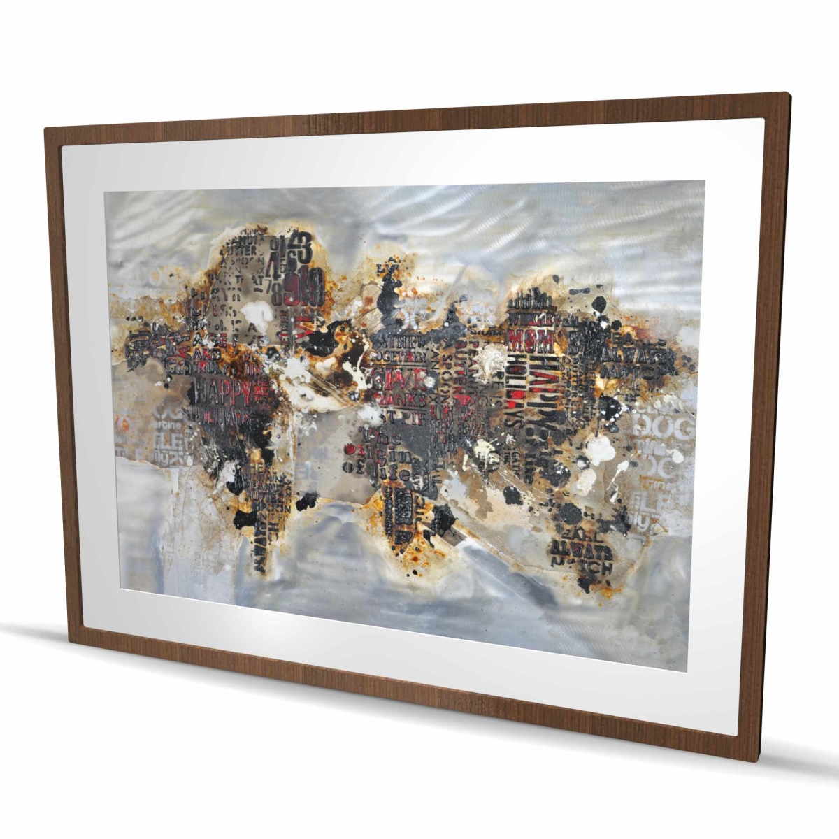 C1FM3648FWMENL 36 x 48 in. Texturized World Map with Typography - Modern Bedroom Decor Framed Matted Print