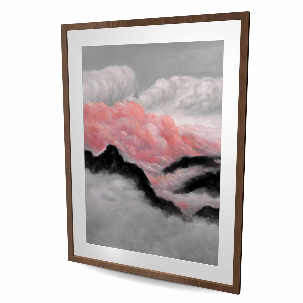 C1FM3648DKY414 36 x 48 in. Gray & Pink Clouds - Mountains Bedroom Framed Print Decor