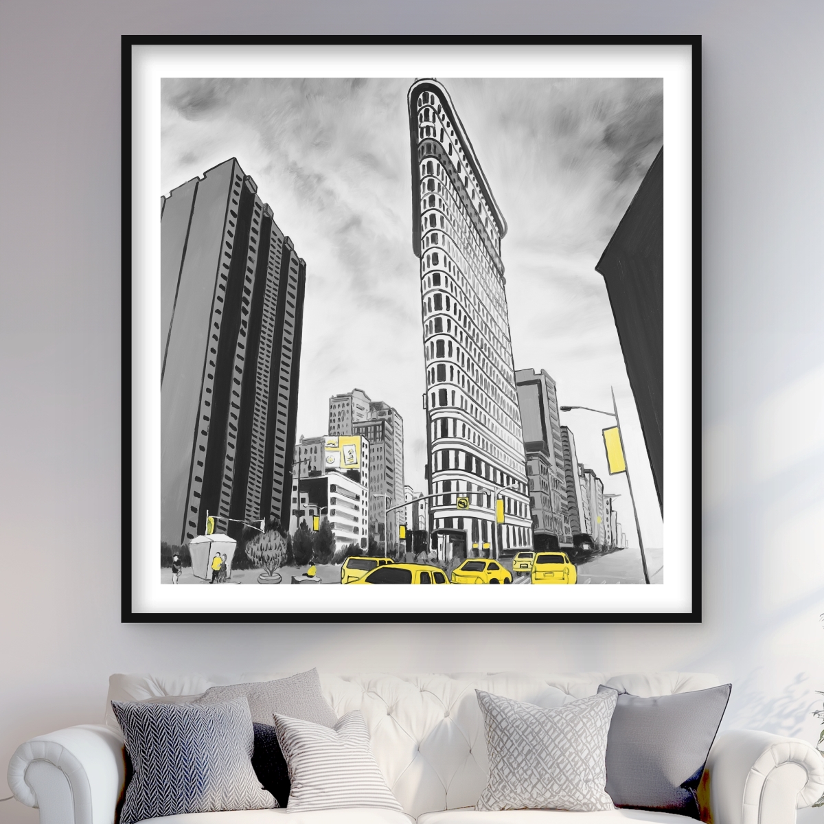 C1FM48484A60GM 48 x 48 in. Flatiron Building Print - Yellow Framed Matted Home Decor