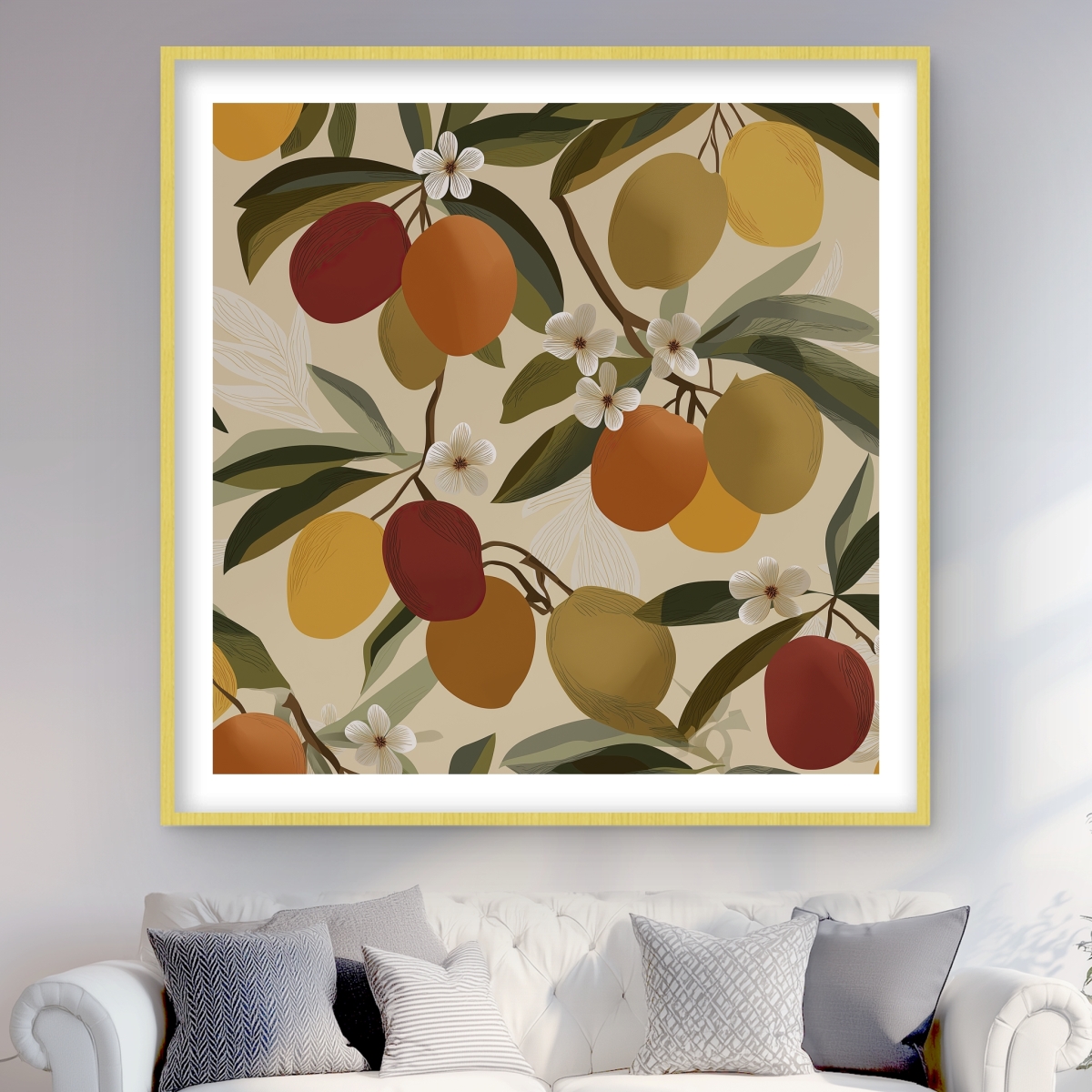 C1FM484852AEHV 48 x 48 in. Blooming Branches - Green Floral Framed Matted Print Decor