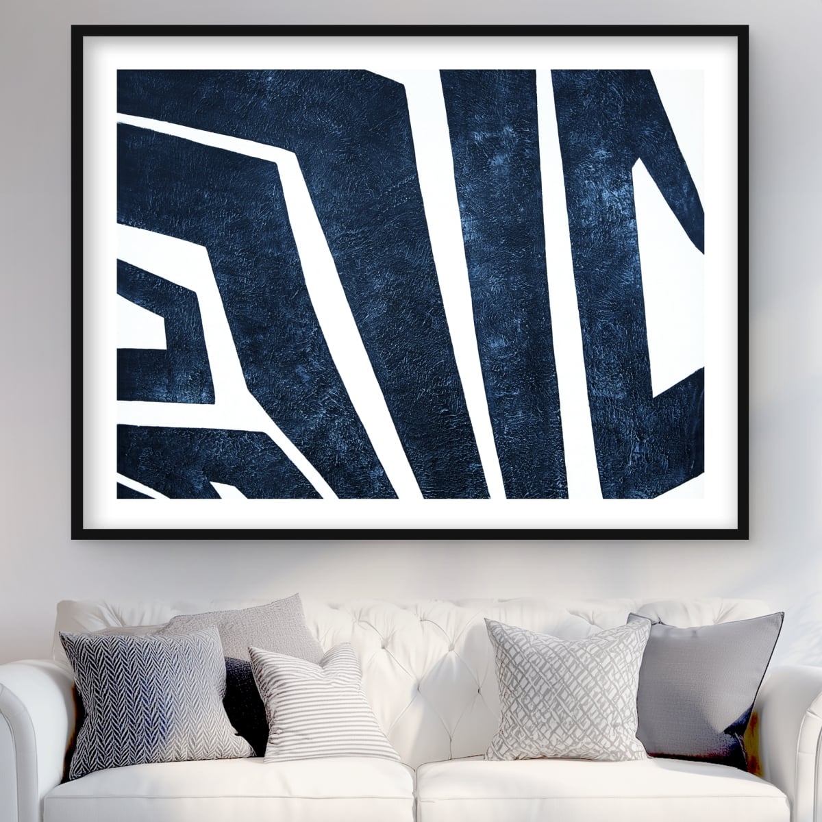 C1FM3648HBX962 36 x 48 in. Blue Labyrinth - Classic Blue Abstract Framed Matted Print