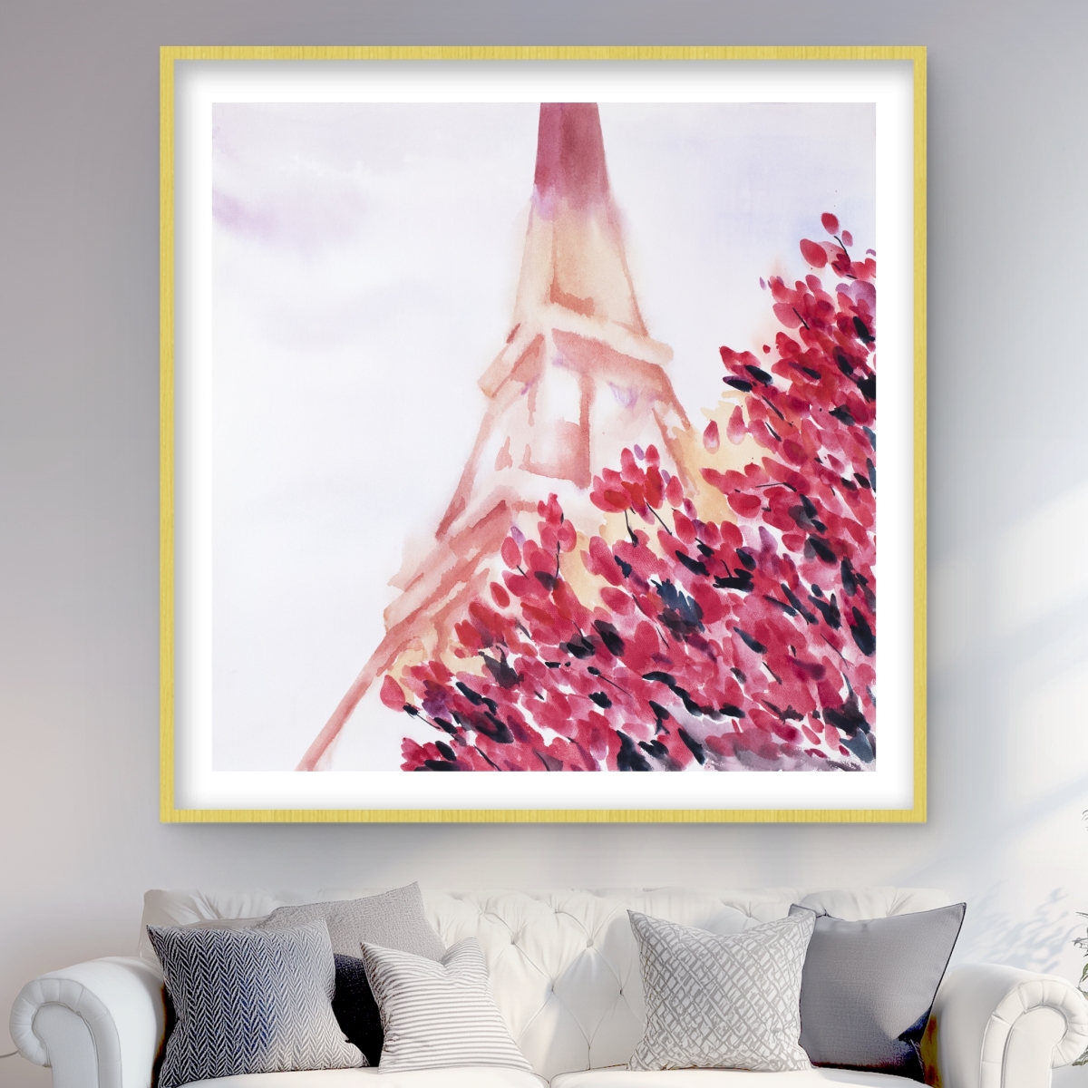 C1FM4848ANVFGU 48 x 48 in. Pink Eiffel Tower - Romantic Framed Matted Print for Decor