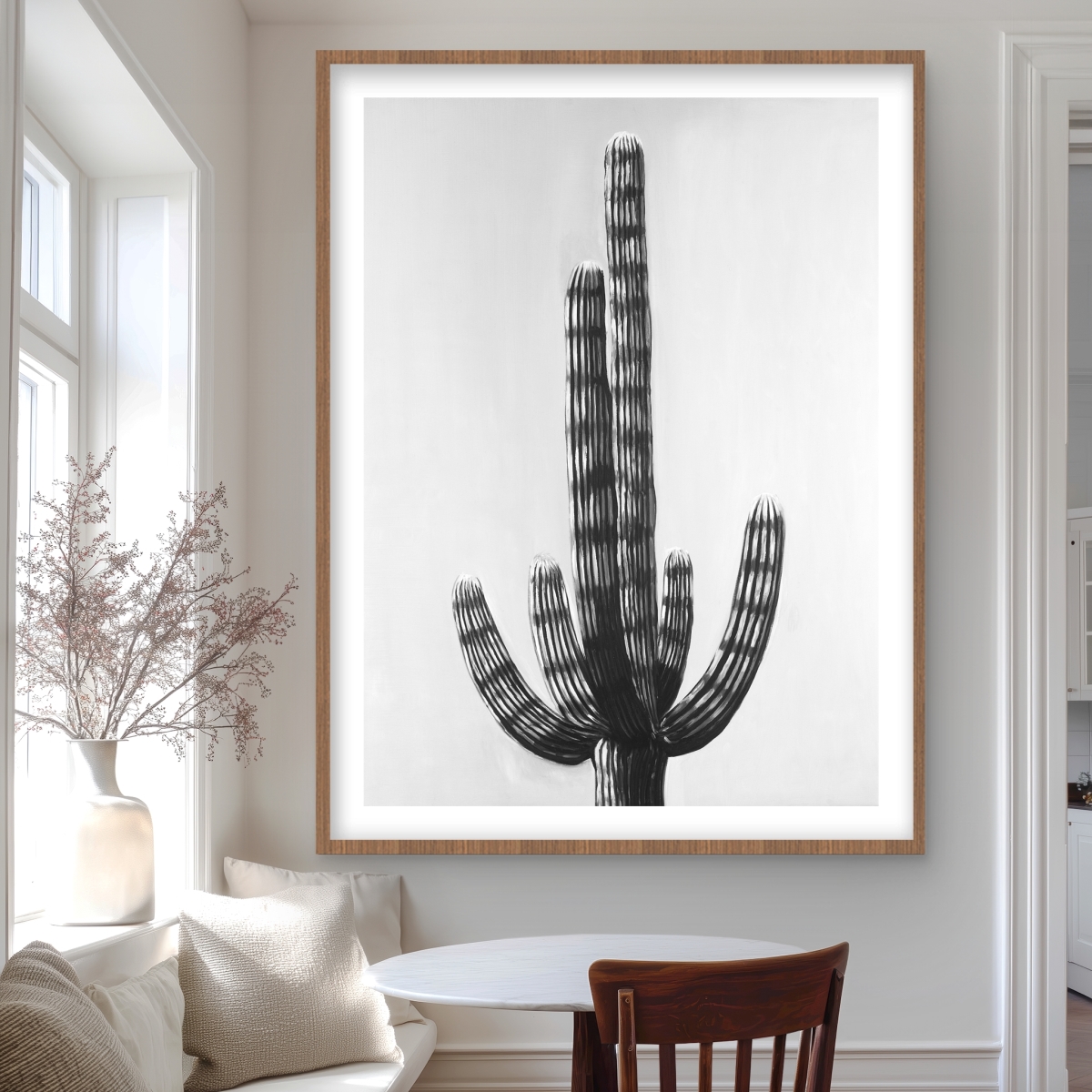C1FM3648QA7R2F 36 x 48 in. Cactus Monochrome White Framed Matted Print - Home Decor