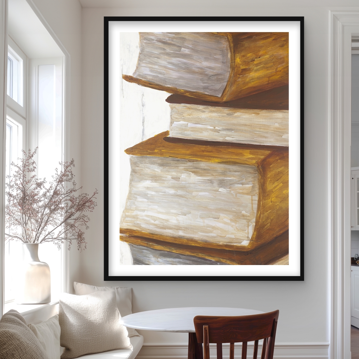 C1FM3648TWKN5A 36 x 48 in. Pile of Books - Still Life Bedroom Framed Matted Print