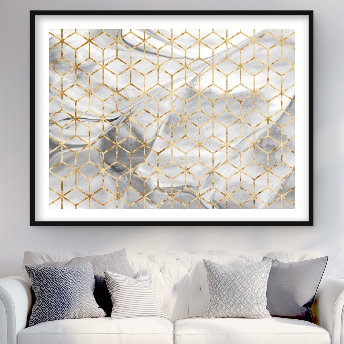 C1FM3648UGGZQS 36 x 48 in. Symmetry Gray Patterns Framed Matted Print for Home Decor