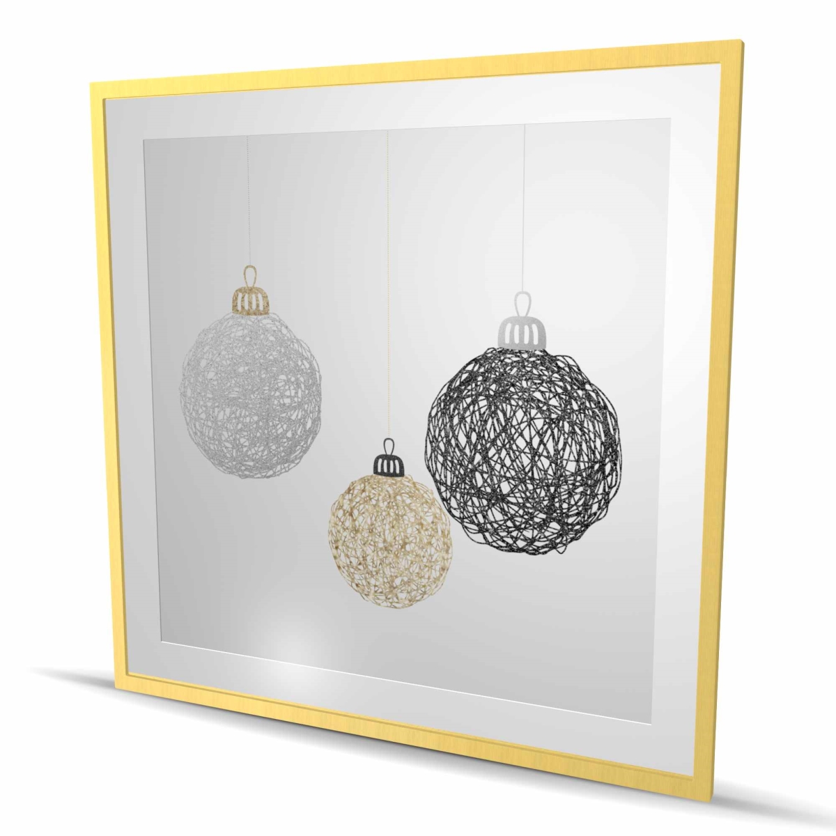 C1FM4848WP5438 48 x 48 in. Three Christmas Balls - White Holidays Framed Matted Print
