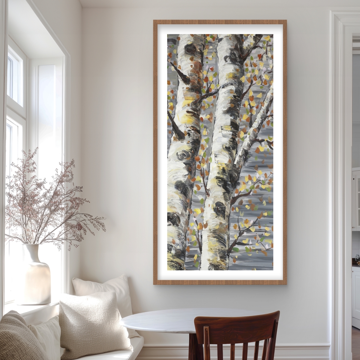 C1FM2448OWRG72 24 x 48 in. Budding White Birches - Gray Contemporary Framed Print Decor