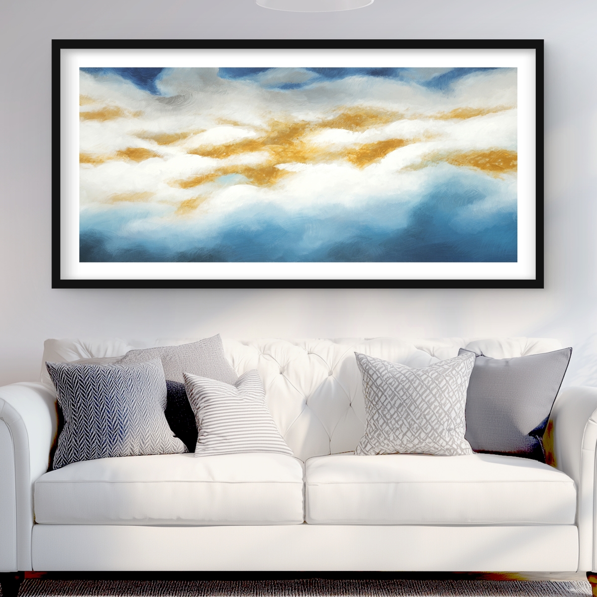 C1FM2448P5CYTW 24 x 48 in. Abstract Clouds - Bathroom Pattern Framed Matted Print Decor