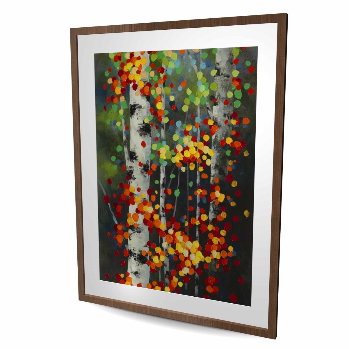 C1FM3648DI0MTD 36 x 48 in. Colorful Dotted Leaves Birches - Framed Matted Print Decor