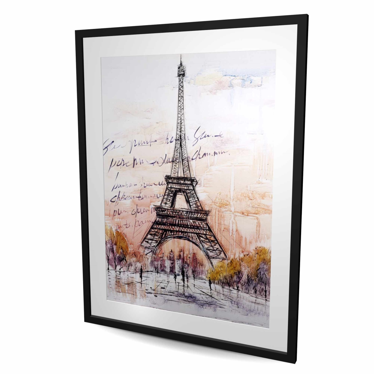 C1FM3648WJCTCO 36 x 48 in. Eiffel Tower Sketch - Handwritten Message Gray Framed Print