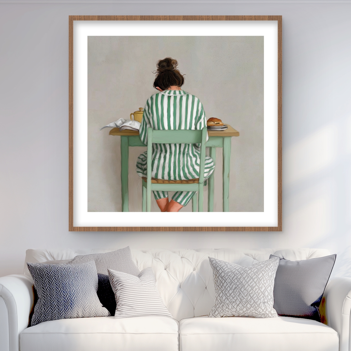C1FM363617TVHM 36 x 36 in. Book At Breakfast - Figurative White Framed Print for Decor