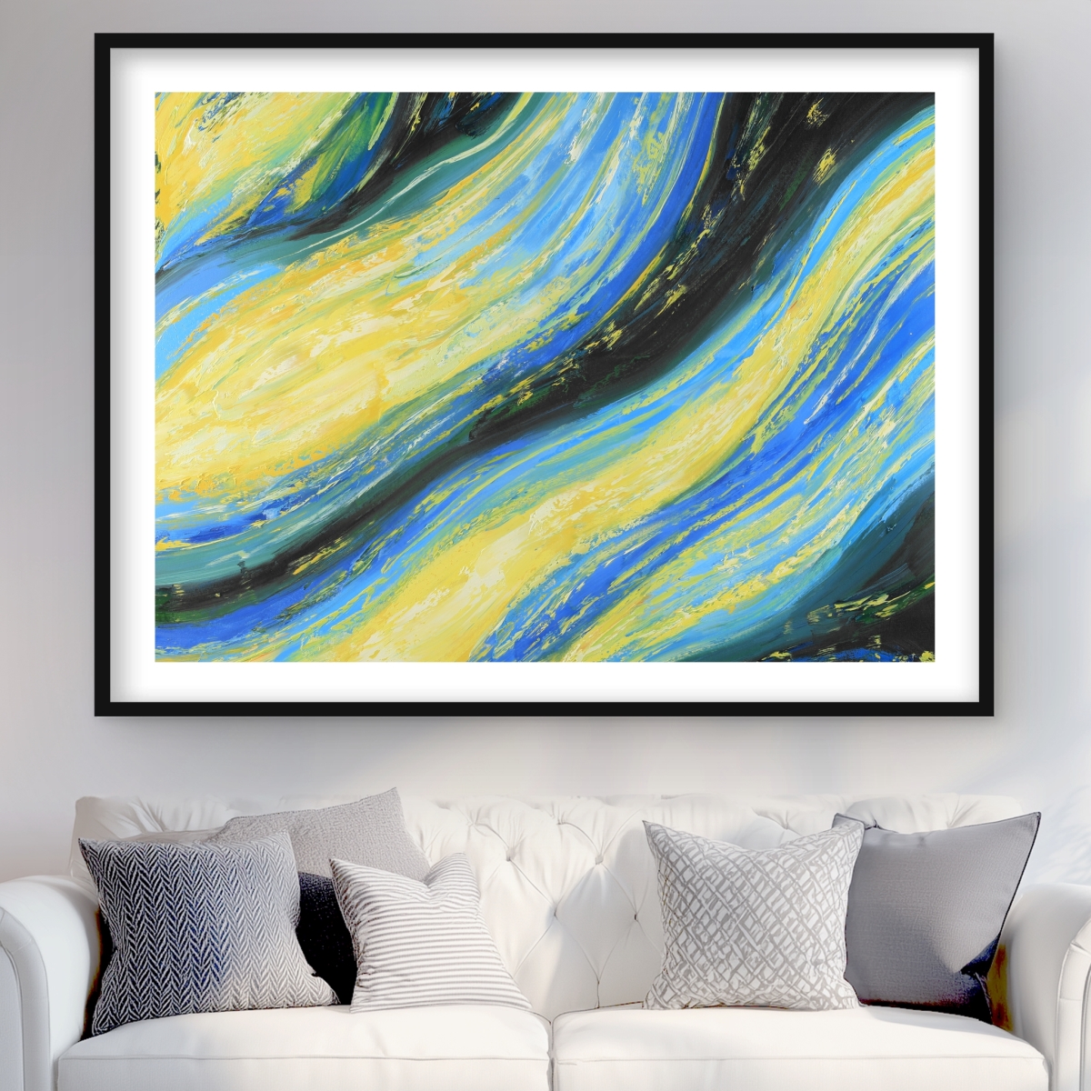 C1FM3648YM30C7 36 x 48 in. Liquid Magic Wave - Contemporary Waves Framed Matted Print