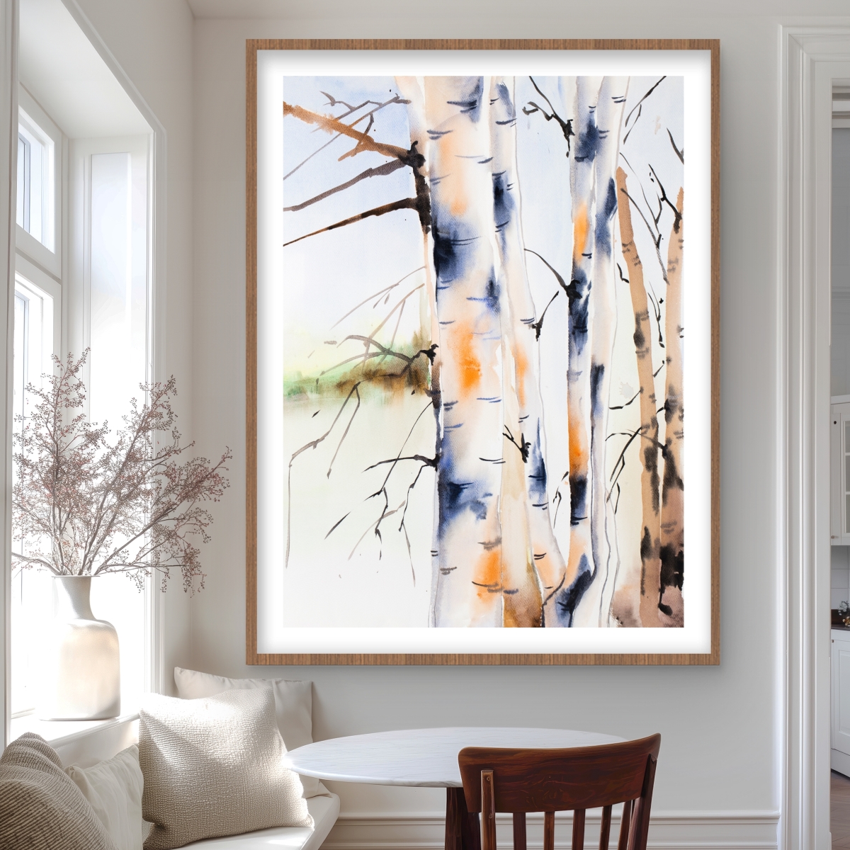C1FM3648ITIMNR 36 x 48 in. Birches Trunks - Blue Living Room Framed Matted Print Decor
