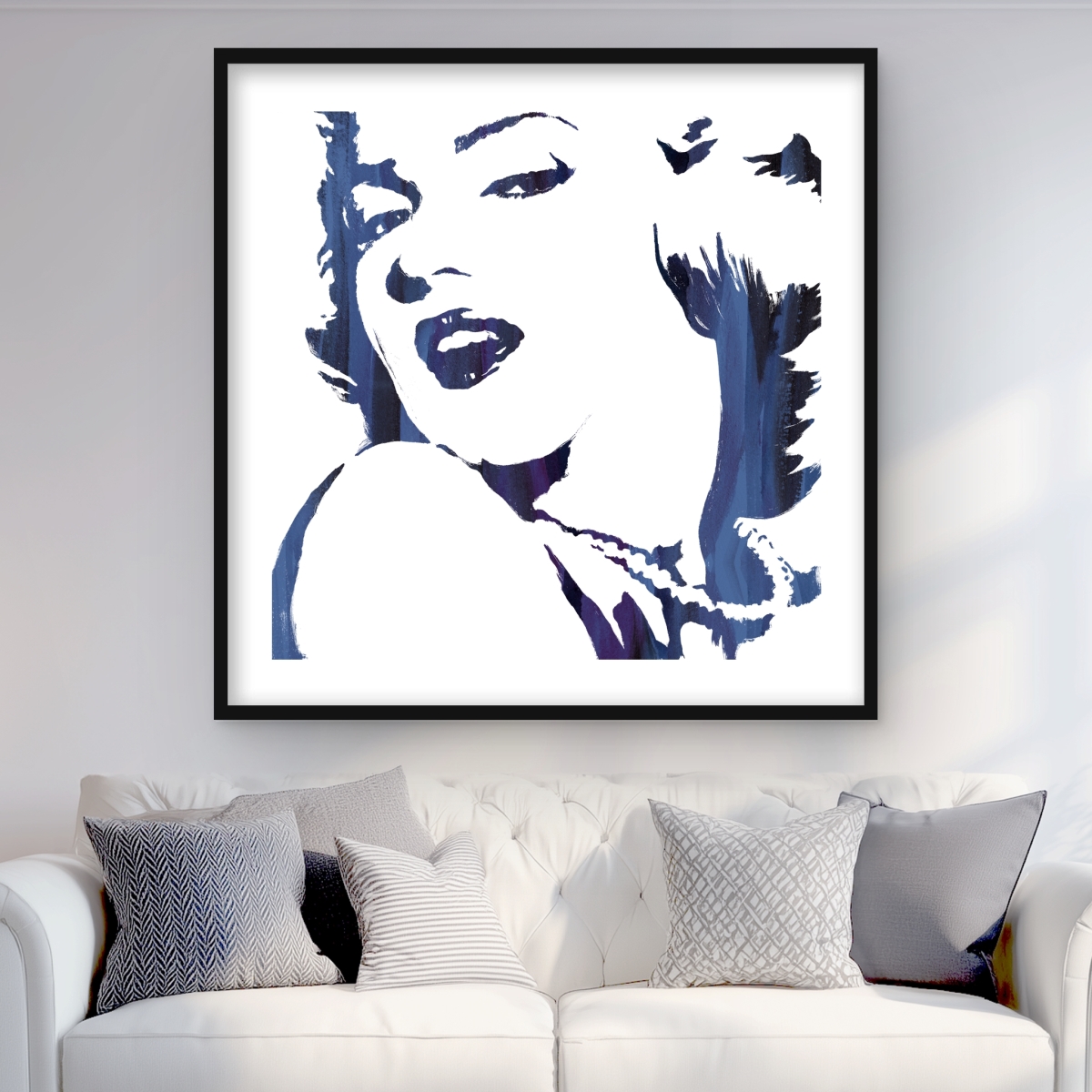 C1FM36362Y8TYR 36 x 36 in. Marilyn Monroe in Blue - Retro Figurative Framed Print