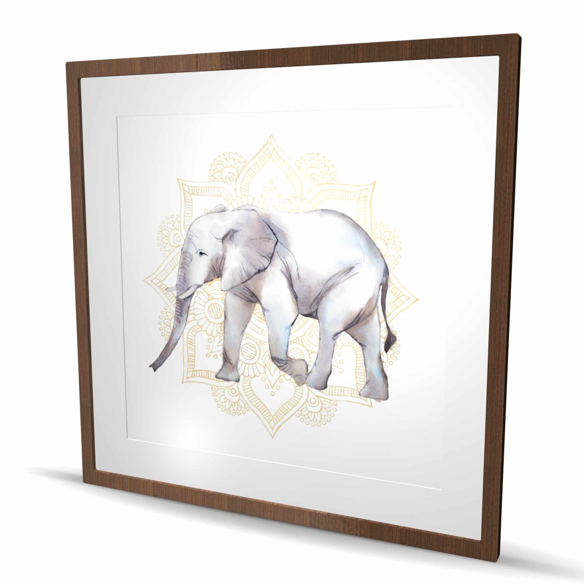 C1FM3636B02CYC 36 x 36 in. Elephant on Mandalas - Beige Framed Matted Print for Decor