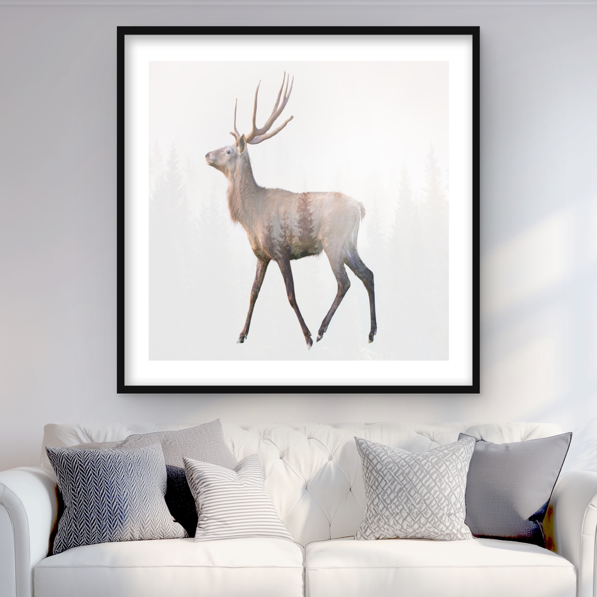 C1FM36364CJFPI 36 x 36 in. Deer & Forest - Rustic Brown Framed Matted Print Decor