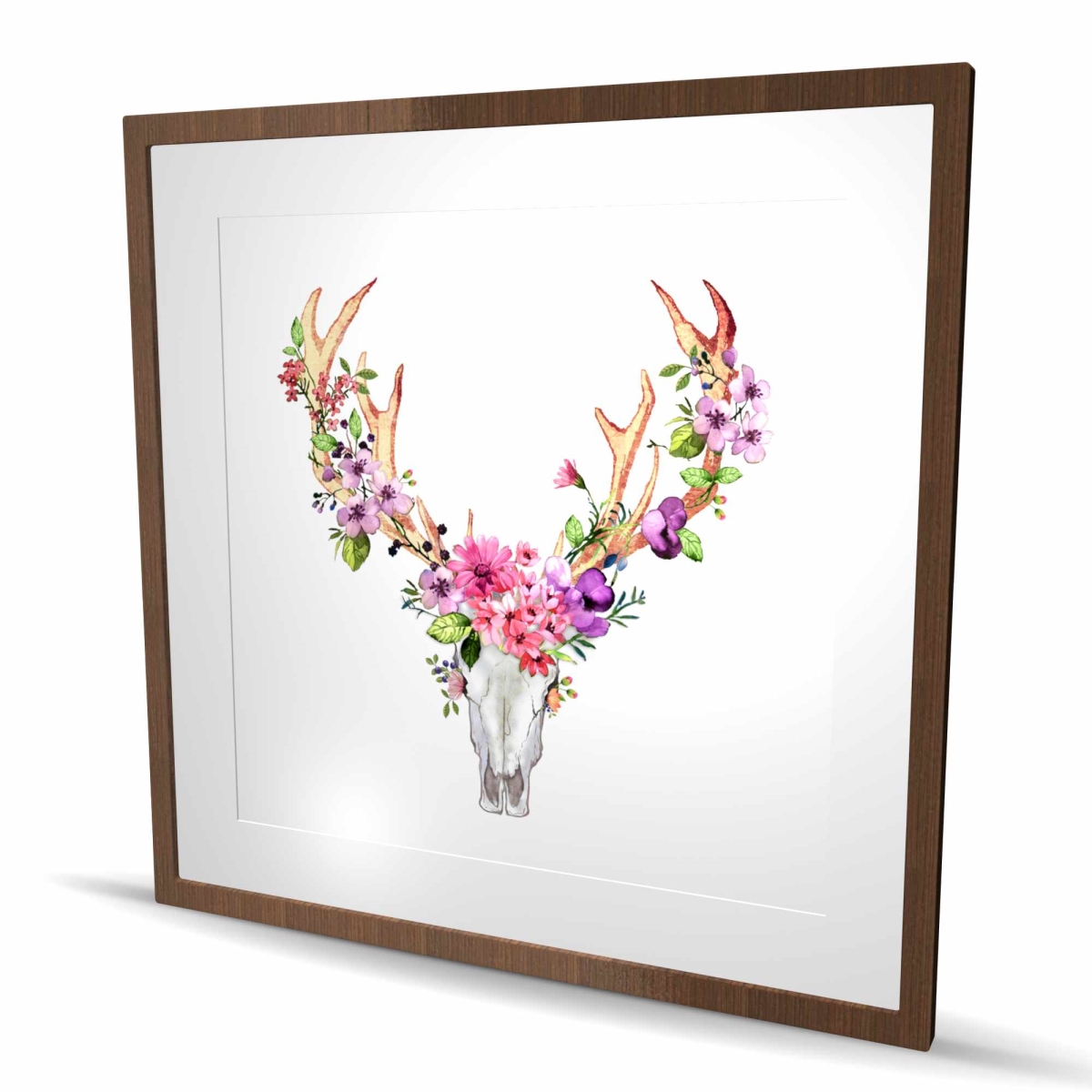 C1FM36364D57MO 36 x 36 in. Deer Skull with Flowers - Rustic Framed Print for Home Decor