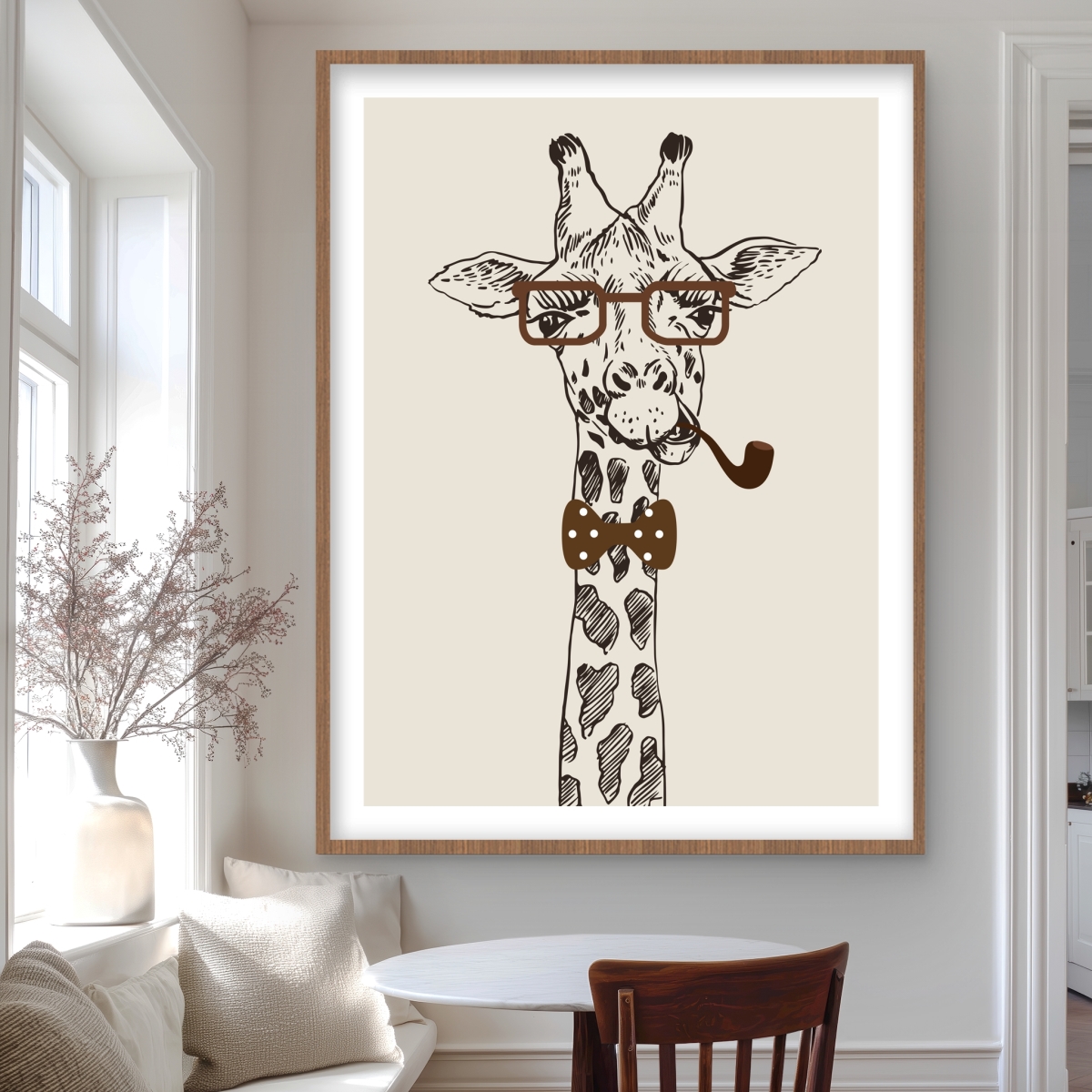 C1FM3648DU0EZH 36 x 48 in. Funny Giraffe with A Pipe - Brown Framed Matted Print Decor