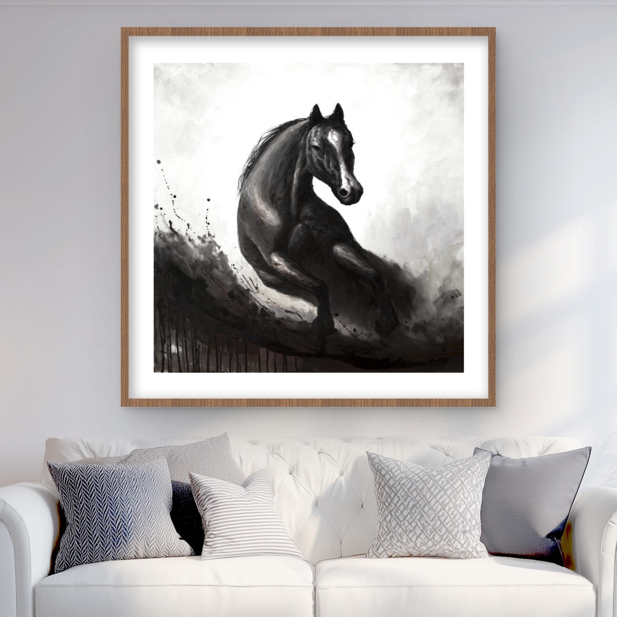 C1FM36368OFHB2 36 x 36 in. Horse in Motion - Rustic Office Framed Matted Print Decor