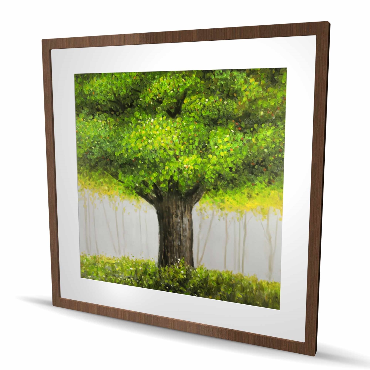 C1FM3636D0YTW5 36 x 36 in. Big Green Tree - Framed Matted Print for Home Decor