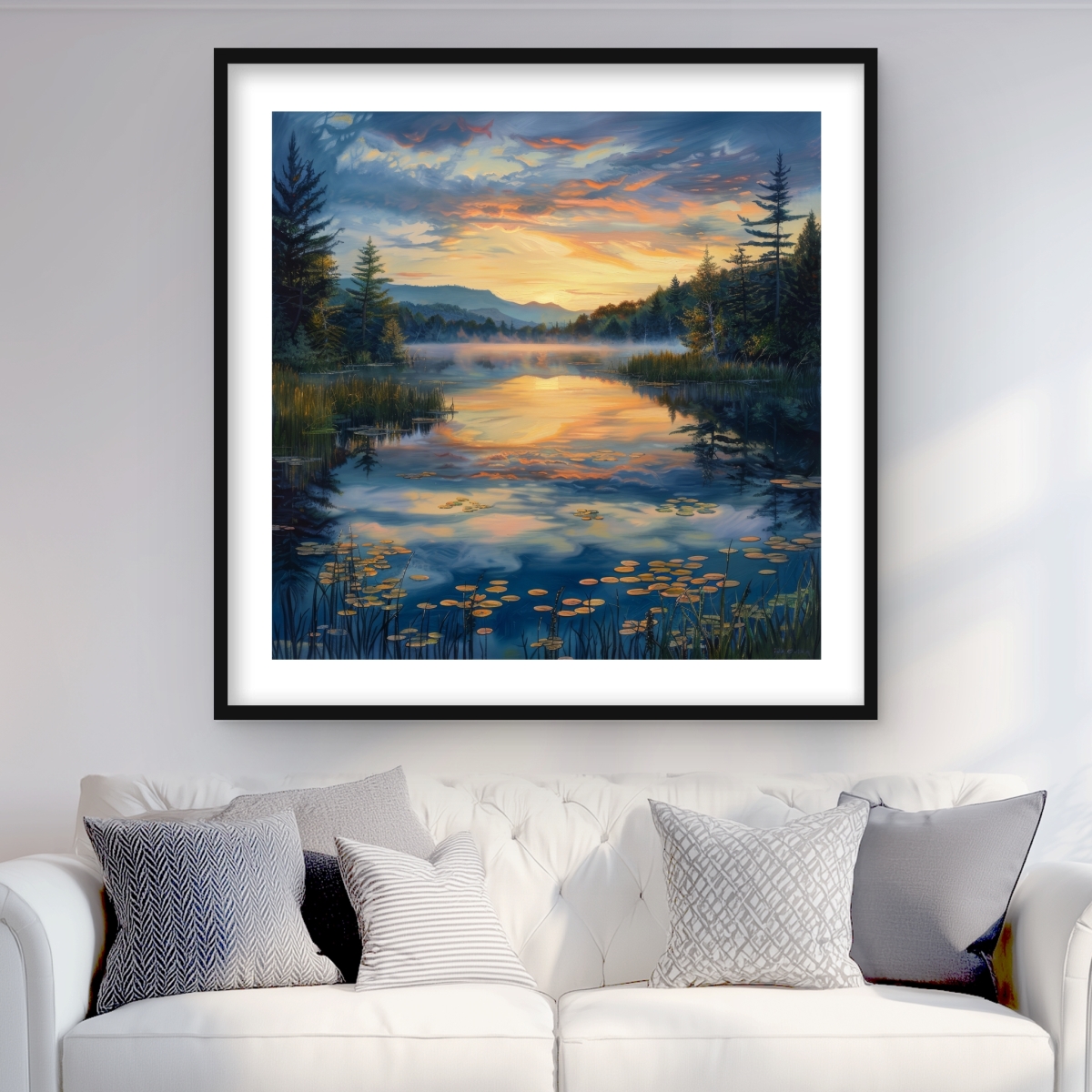 C1FM3636D1FKPJ 36 x 36 in. Fluid - Turquoise Framed Matted Print for Home Decor