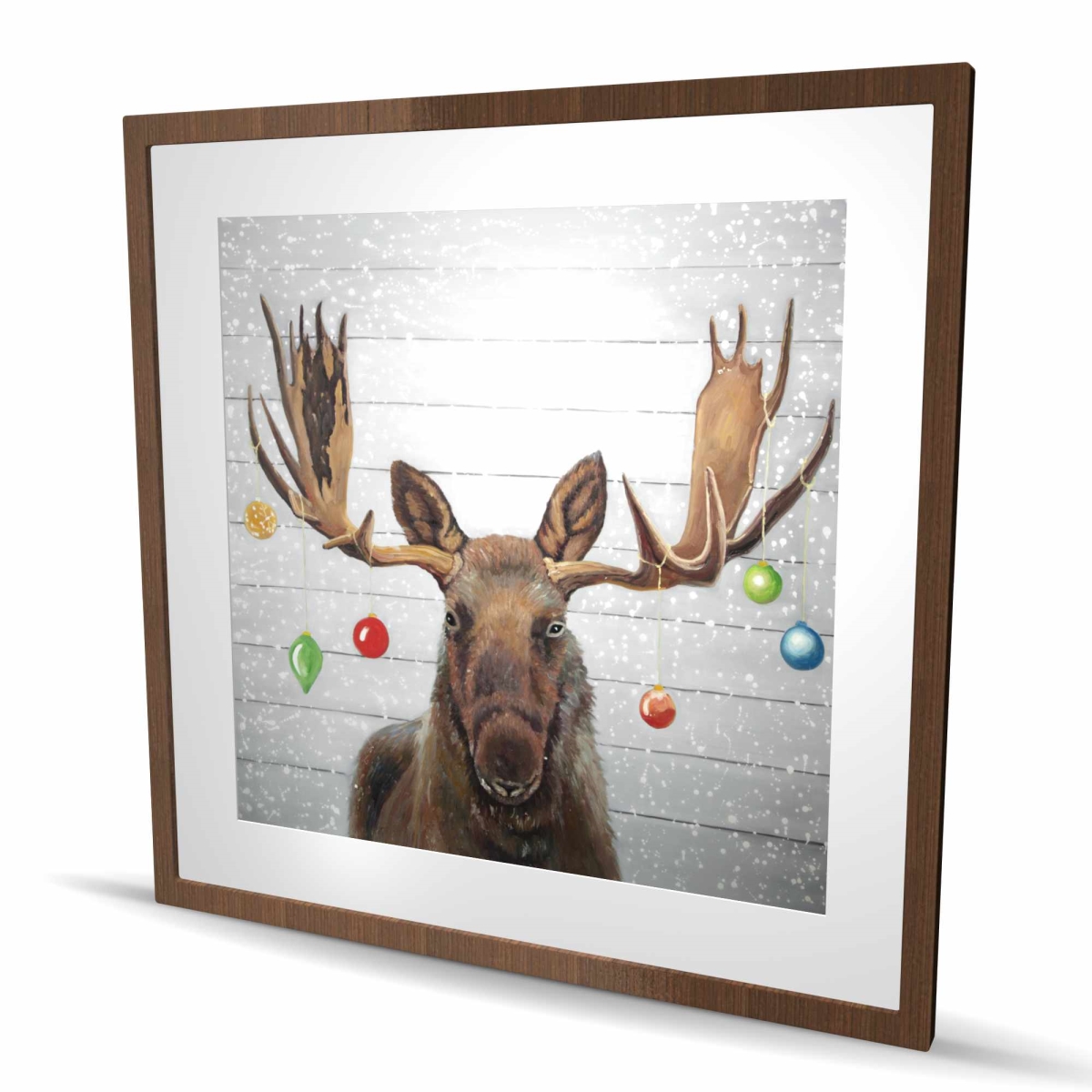 C1FM363649P21H 36 x 36 in. Moose Has Christmas Balls - Rustic Deer Framed Print Decor