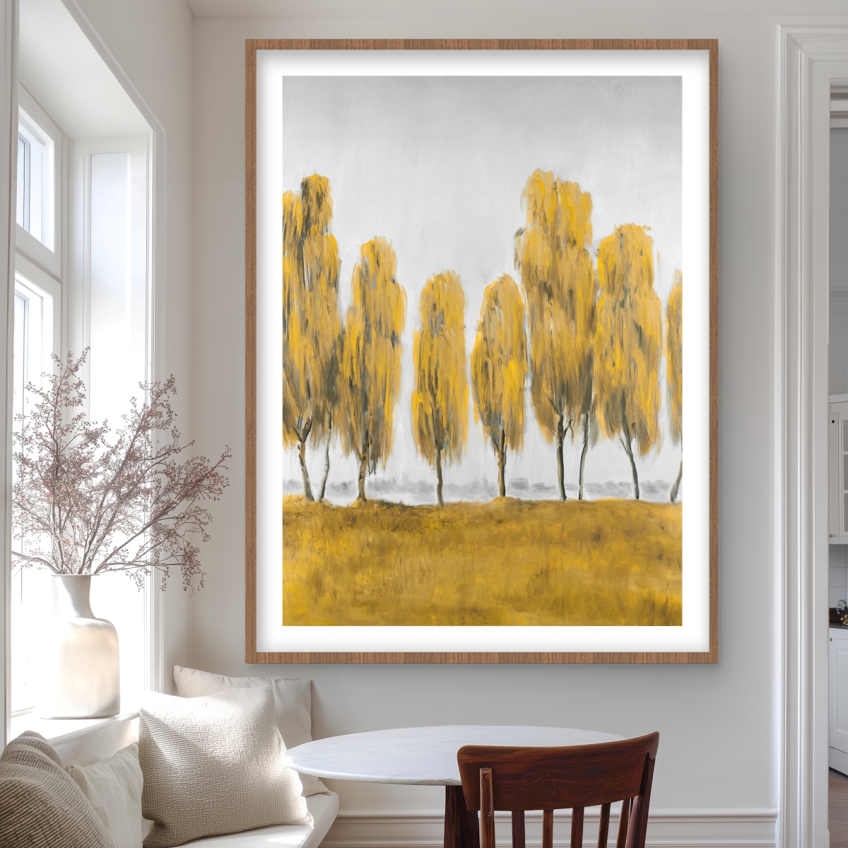 C1FM3648IC62VE 36 x 48 in. Seven Abstract Yellow Trees - Gray Framed Matted Print Decor