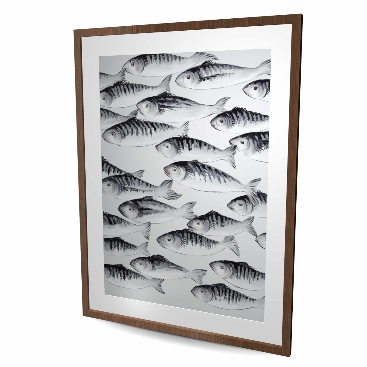 C1FM3648IIW0HV 36 x 48 in. Gray School of Fish - Monochrome Black Framed Matted Print