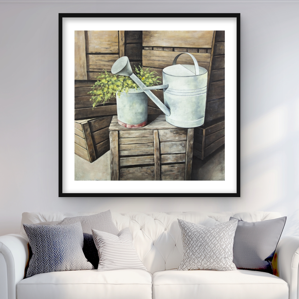 C1FM3636S8CFU6 36 x 36 in. Vintage Watering Can - Still Life Kitchen Framed Print Decor