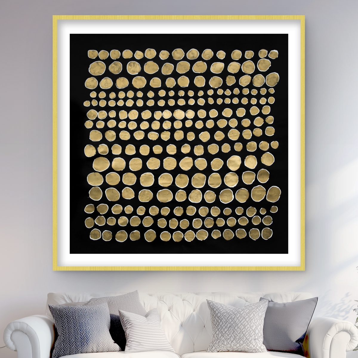 C1FM4848P3VOLT 48 x 48 in. Dots on Gold - Minimalist Framed Matted Print for Home Decor