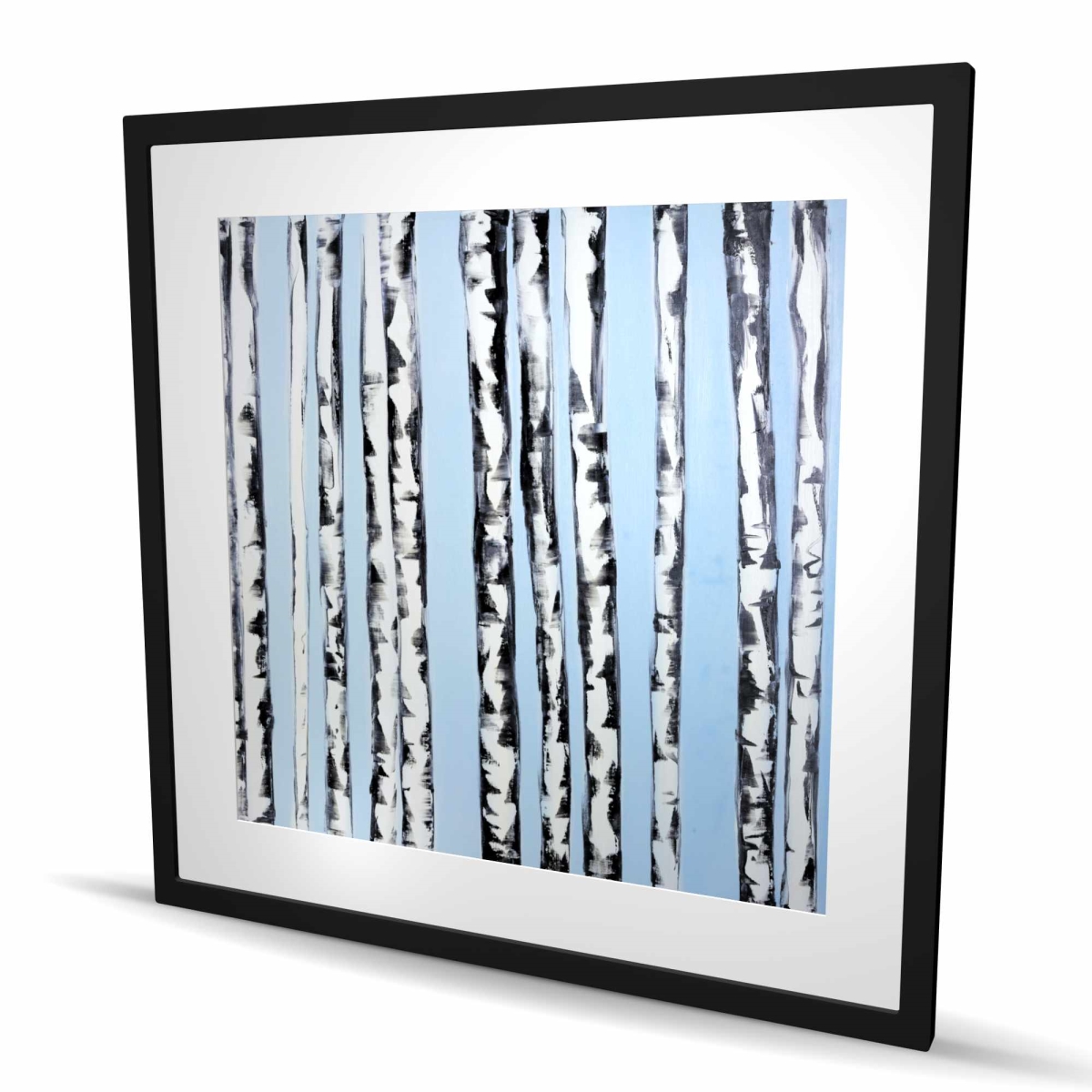 C1FM3636QDLMAX 36 x 36 in. Birches on A Blue Background - Modern Framed Print for Home