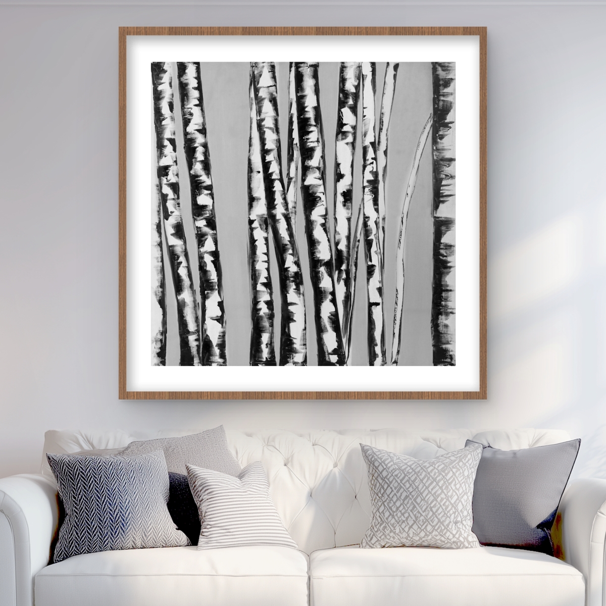 C1FM3636RFBLRU 36 x 36 in. Birches Intersecting - Landscapes Gray Framed Matted Print