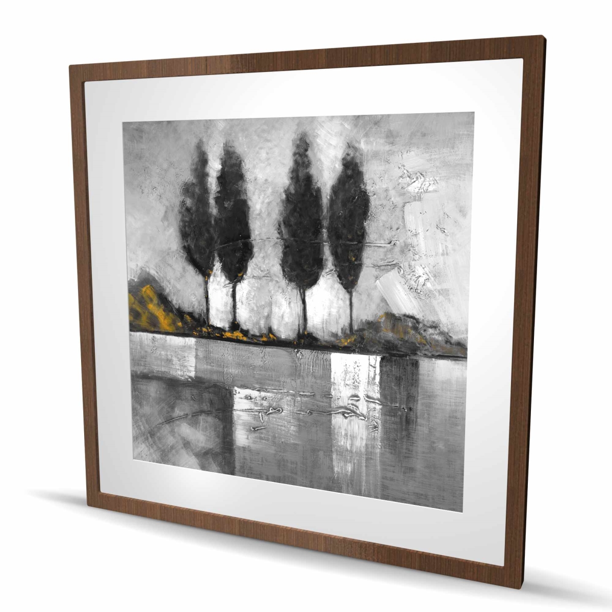 C1FM36366D10ML 36 x 36 in. Grayscale Industrial Landscape - Yellow Framed Matted Print