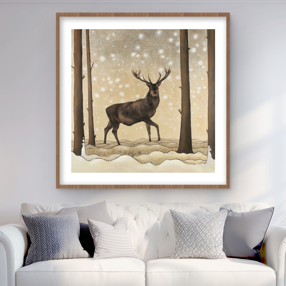 C1FM3636F3ECF1 36 x 36 in. Roe Deer in Winter Landscape - Framed Matted Print for Decor