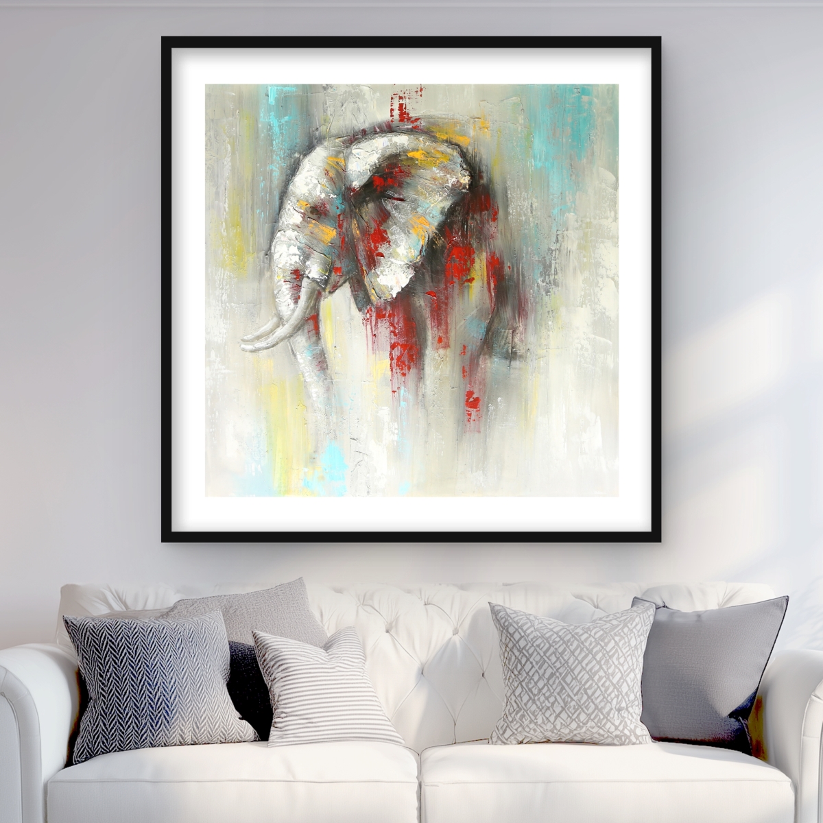 C1FM3636HYFV9Q 36 x 36 in. Abstract Paint Splash Elephant - Contemporary Framed Print