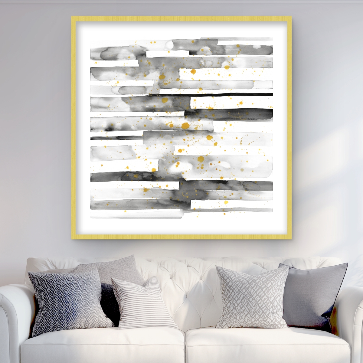 C1FM3636ILRL2W 36 x 36 in. Black Stripes with Gold Splash - Framed Matted Print Decor