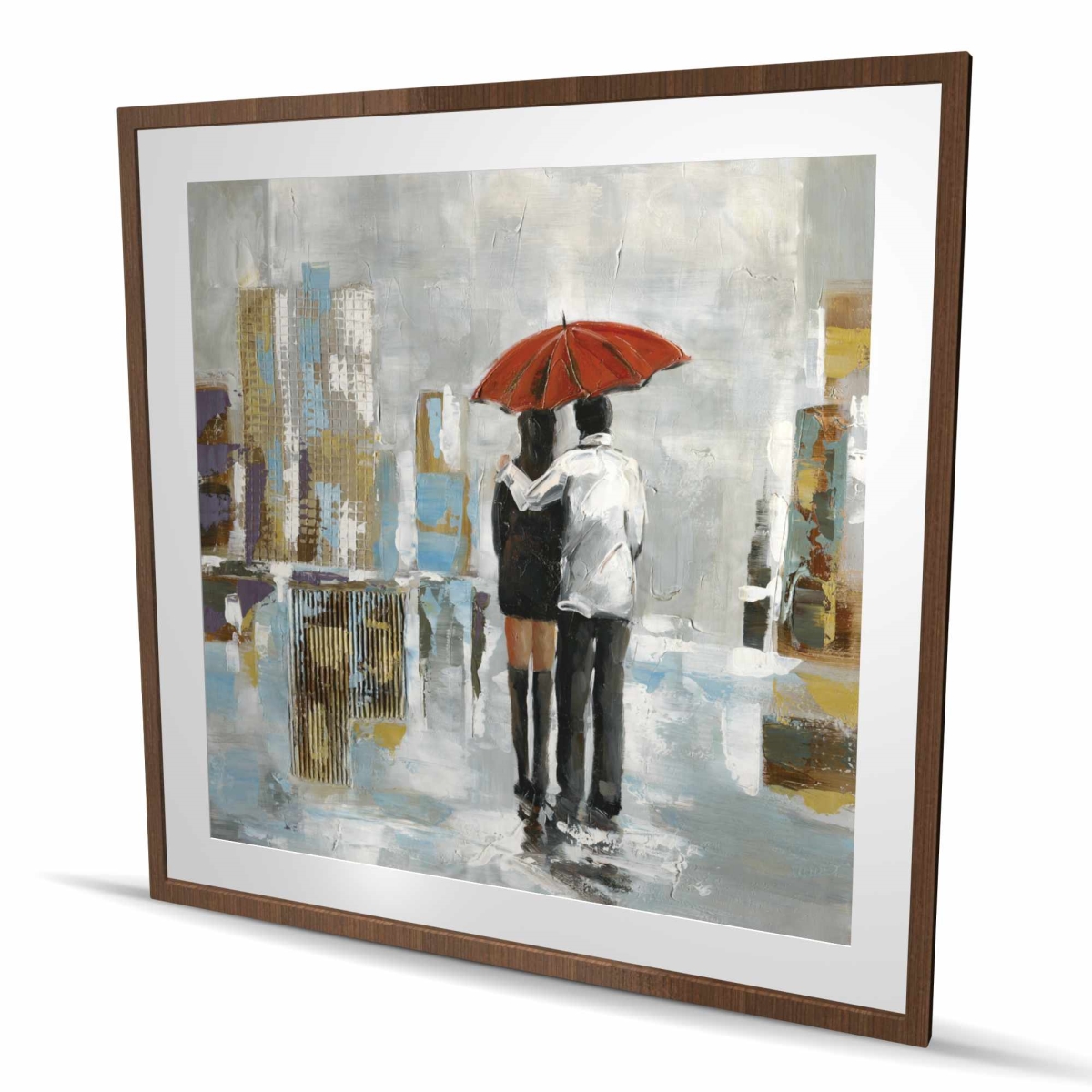 C1FM48484V8KHB 48 x 48 in. Couple Walking Under Umbrella - Abstract Blue Matted Print