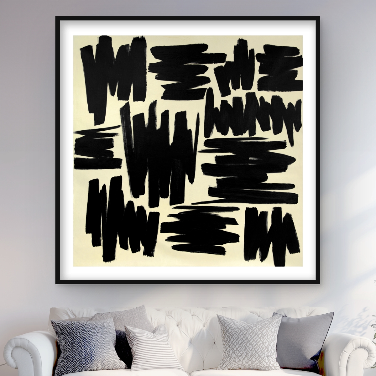 C1FM484812TEDU 48 x 48 in. Deconstructed Stripes - Shapes Black Framed Matted Print