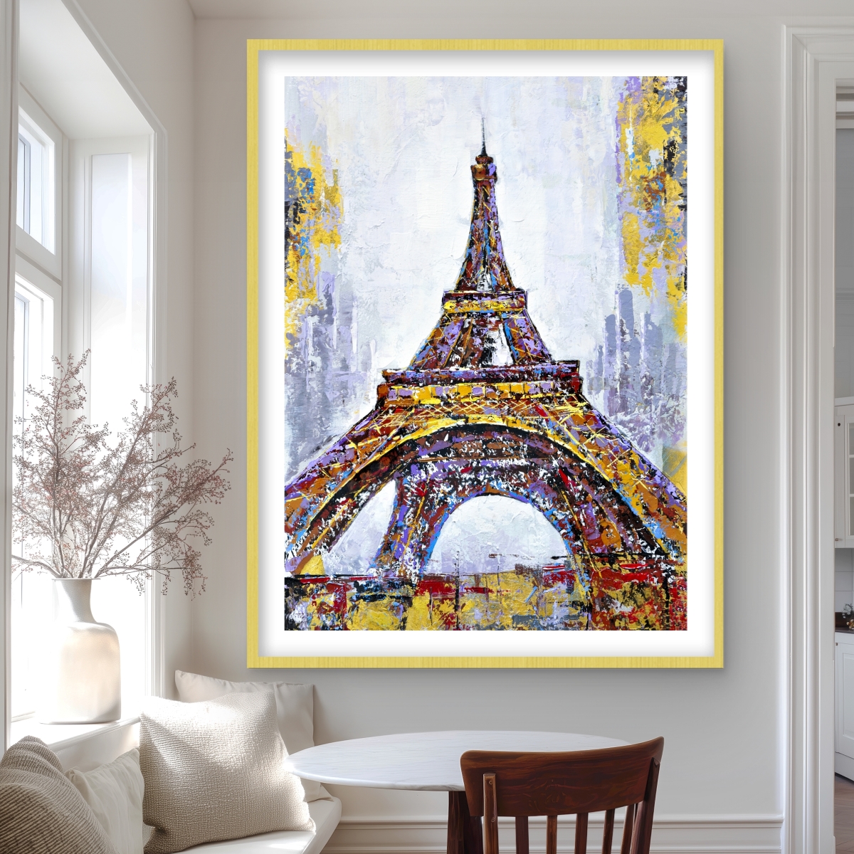 C1FM3648OTRHPY 36 x 48 in. Abstract Paint Splash Eiffel Tower - Purple Framed Print