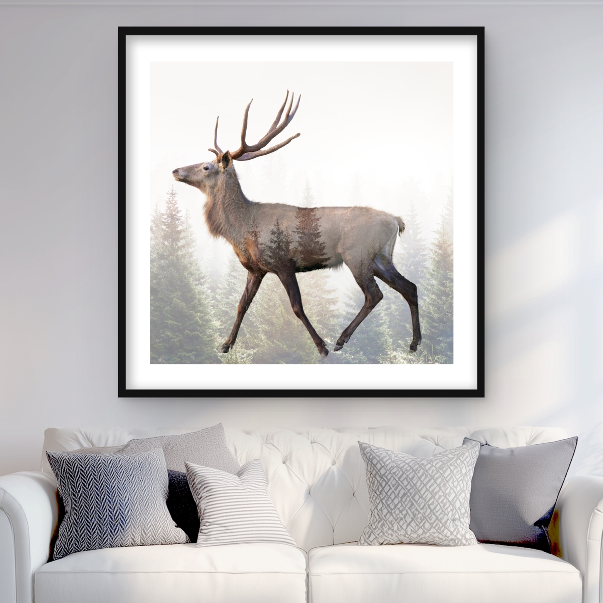 C1FM3636B6C5AY 36 x 36 in. Large Plume Roe Deer - Framed Matted Print for Home Decor